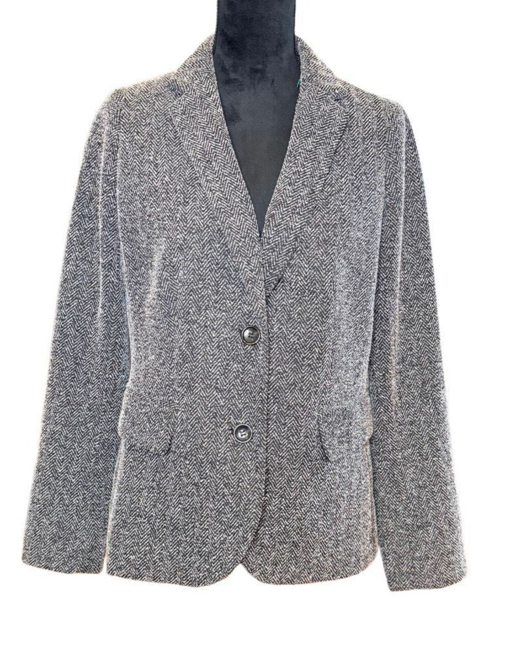 Talbots Herringbone Relaxed Blazer Large Black/Gray Modern Office Academia